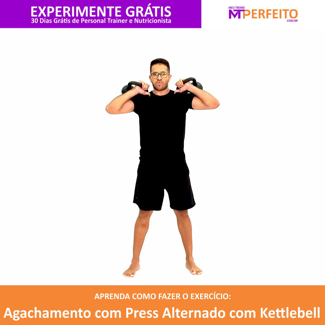 Agachamento com Press Alternado com Kettlebell