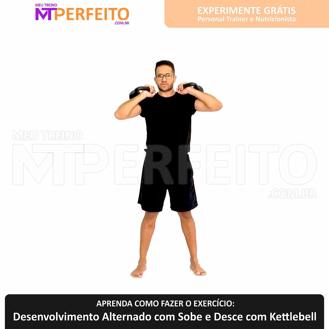 Desenvolvimento Alternado com Sobe e Desce com Kettlebell