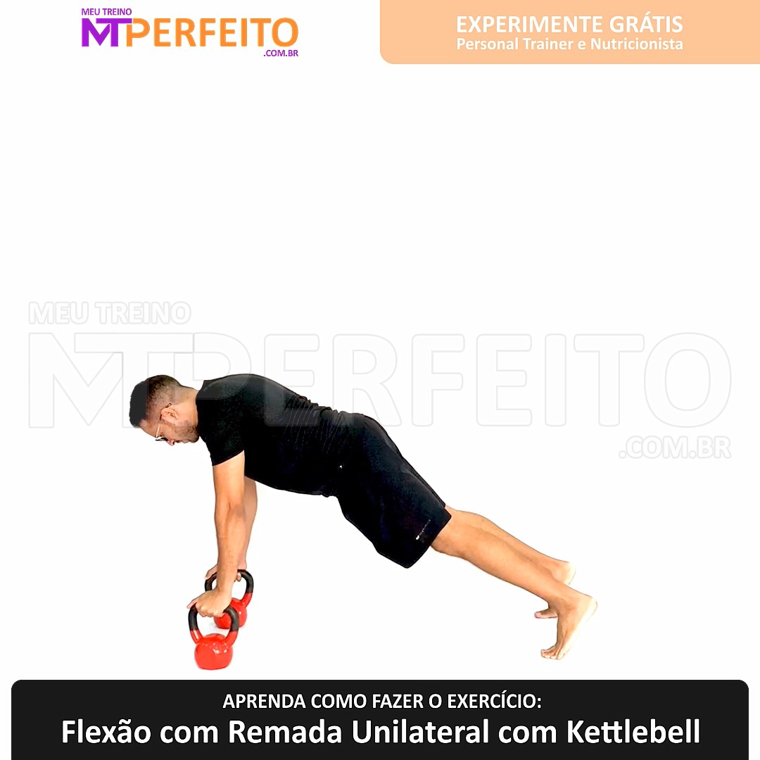 Flexão com Remada Unilateral com Kettlebell