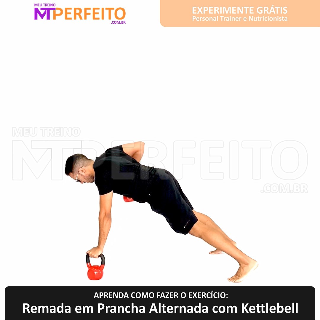 Remada em Prancha Alternada com Kettlebell