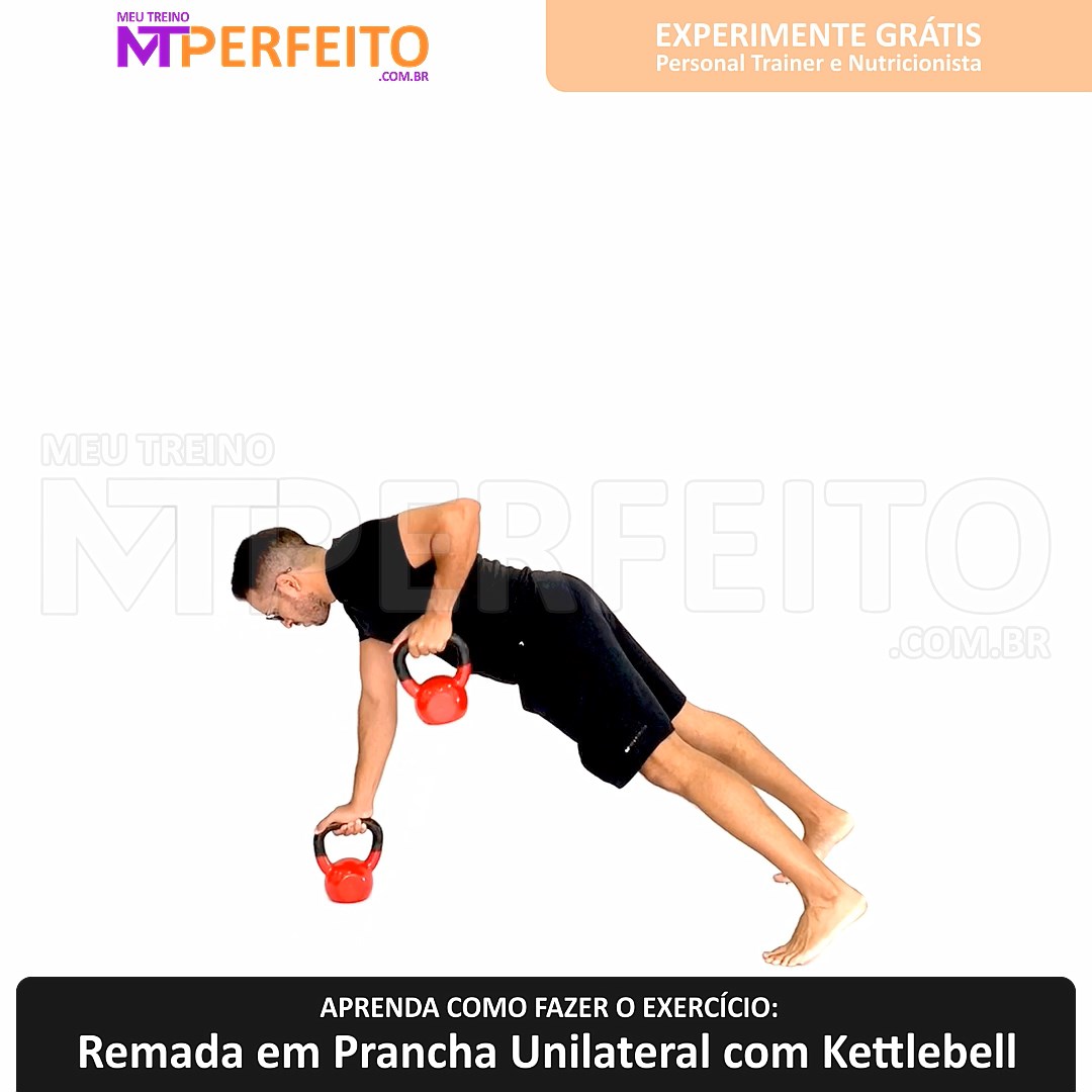 Remada em Prancha Unilateral com Kettlebell