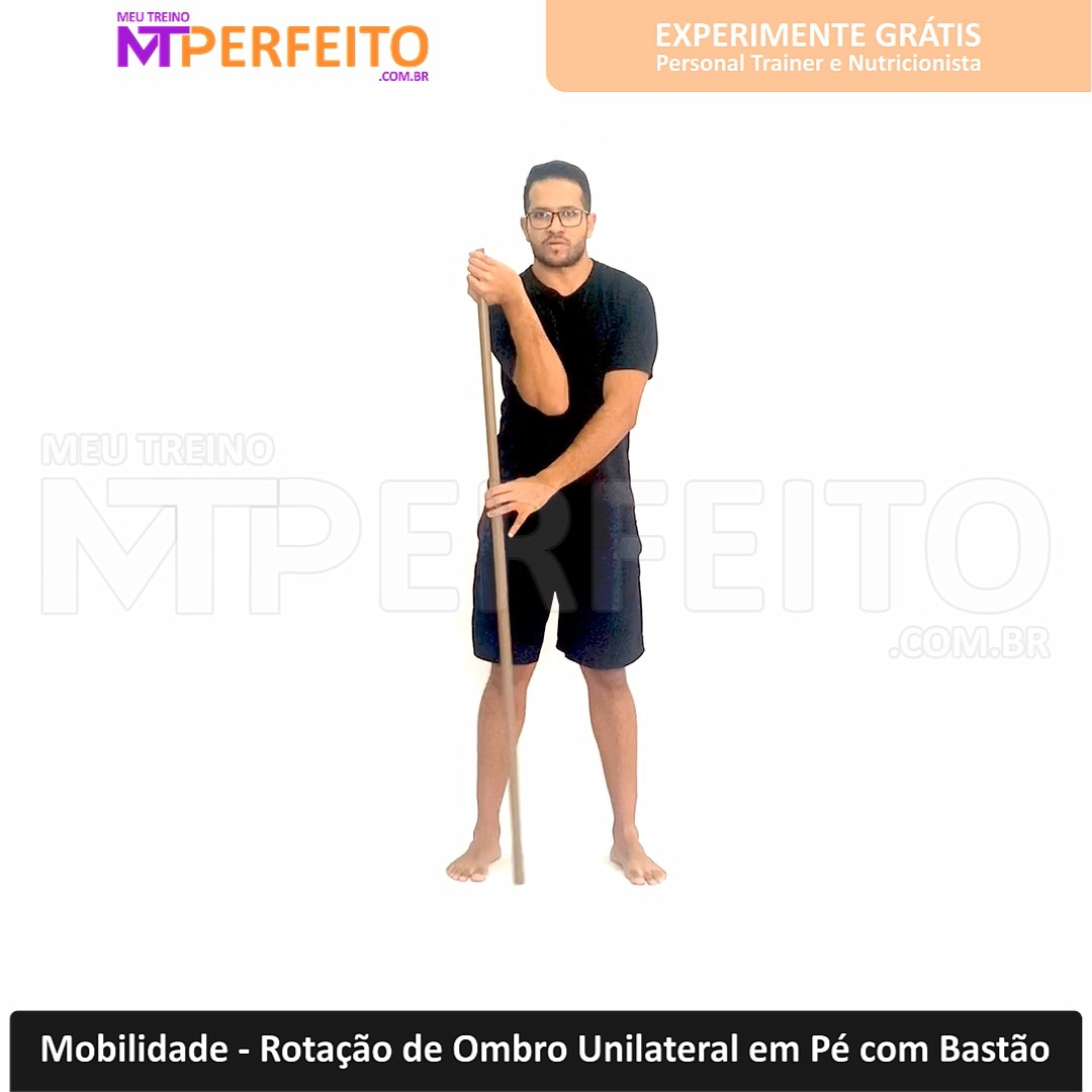 Mobilidade – Rotação de Ombro Unilateral em Pé com Bastão