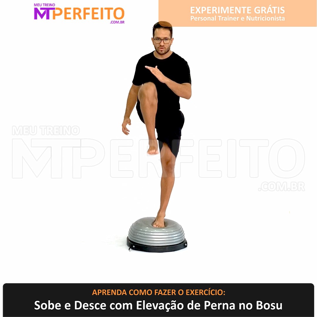 Sobe e Desce com Elevação de Perna no Bosu