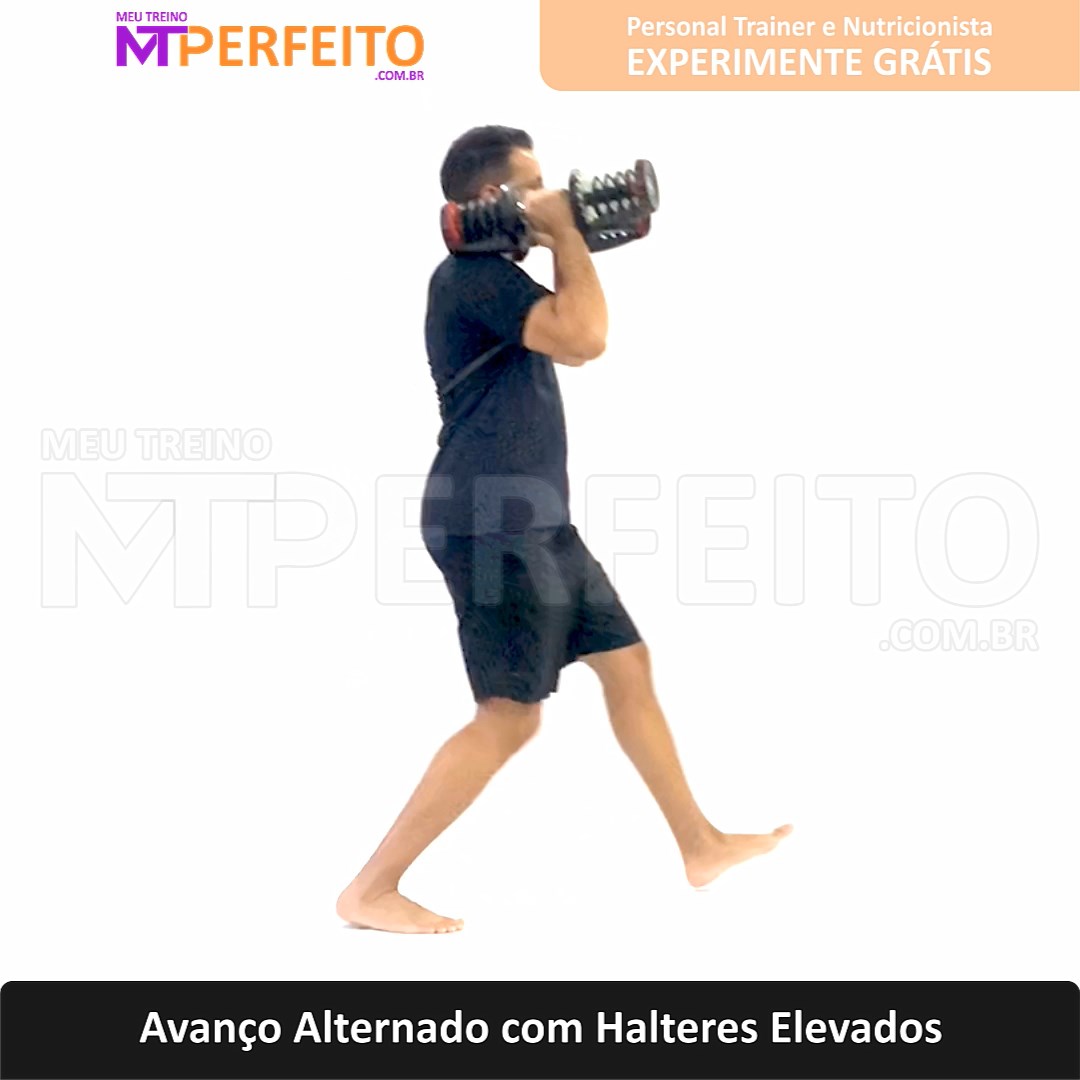 Avanço Alternado com Halteres Elevados