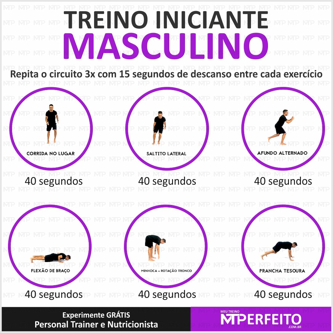 Treino Iniciante Masculino com exercícios para fazer em casa – 01