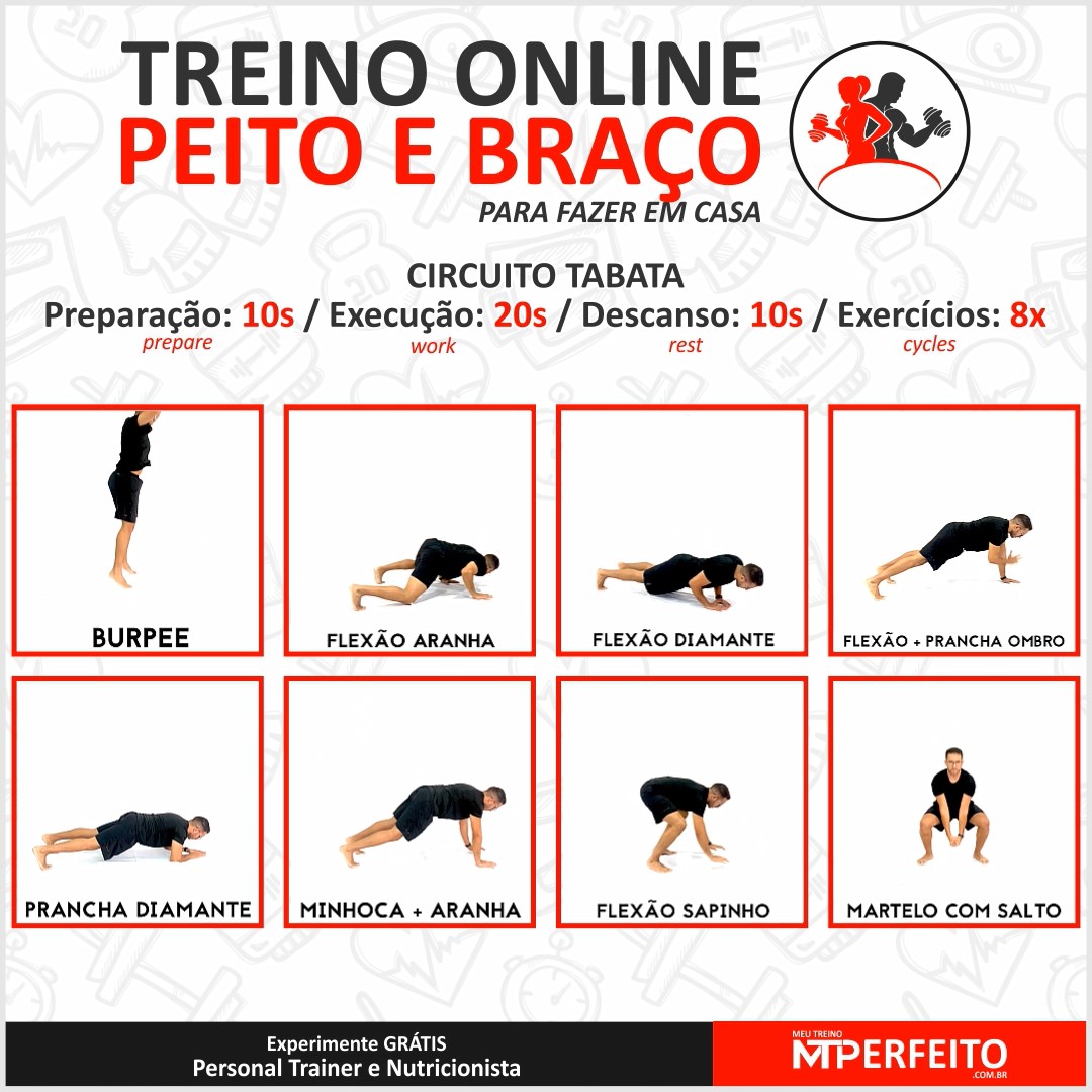 Treino de Peito e Braço para Fazer em Casa – 04 (Tabata)