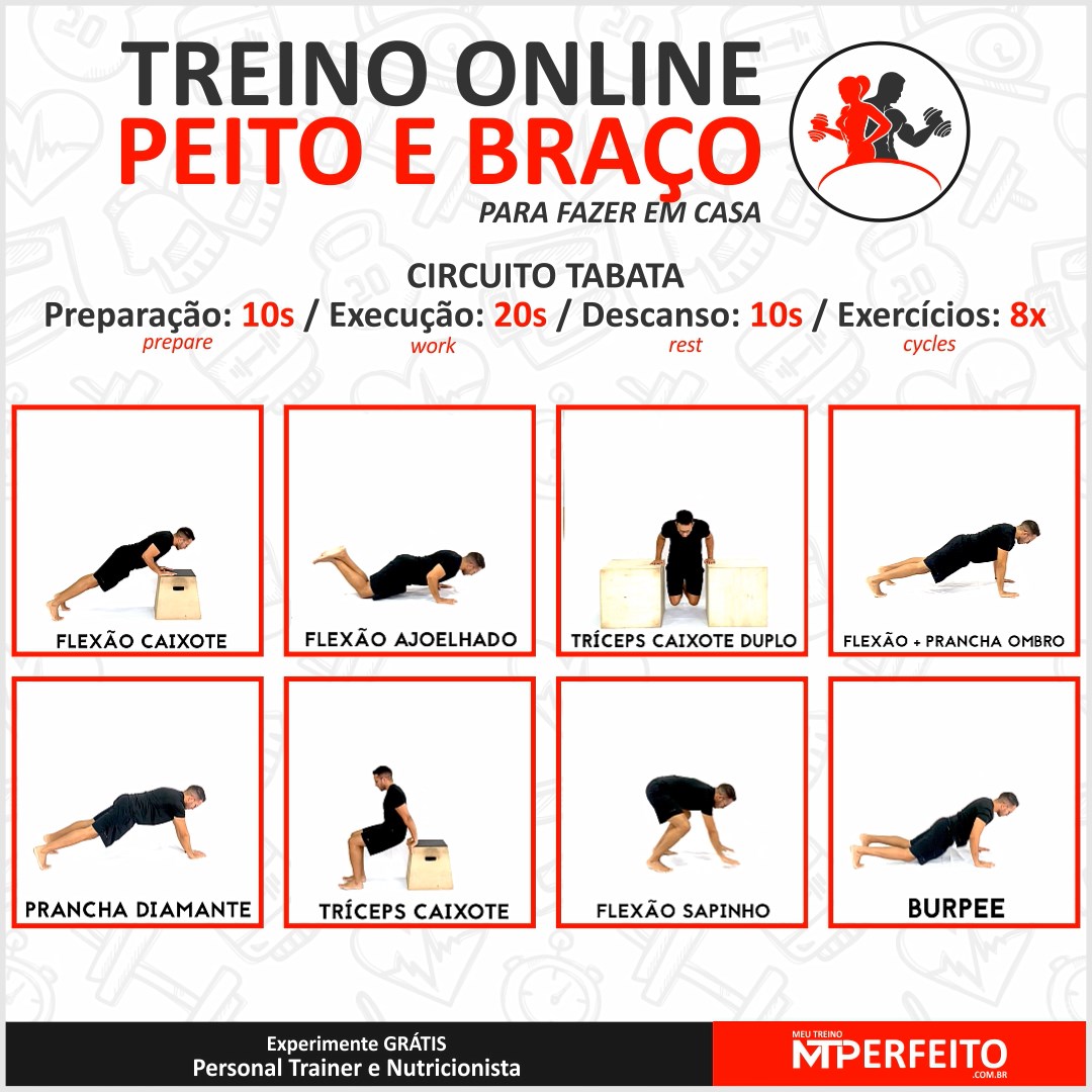 Treino de Peito e Braço para Fazer em Casa – 05 (Tabata)