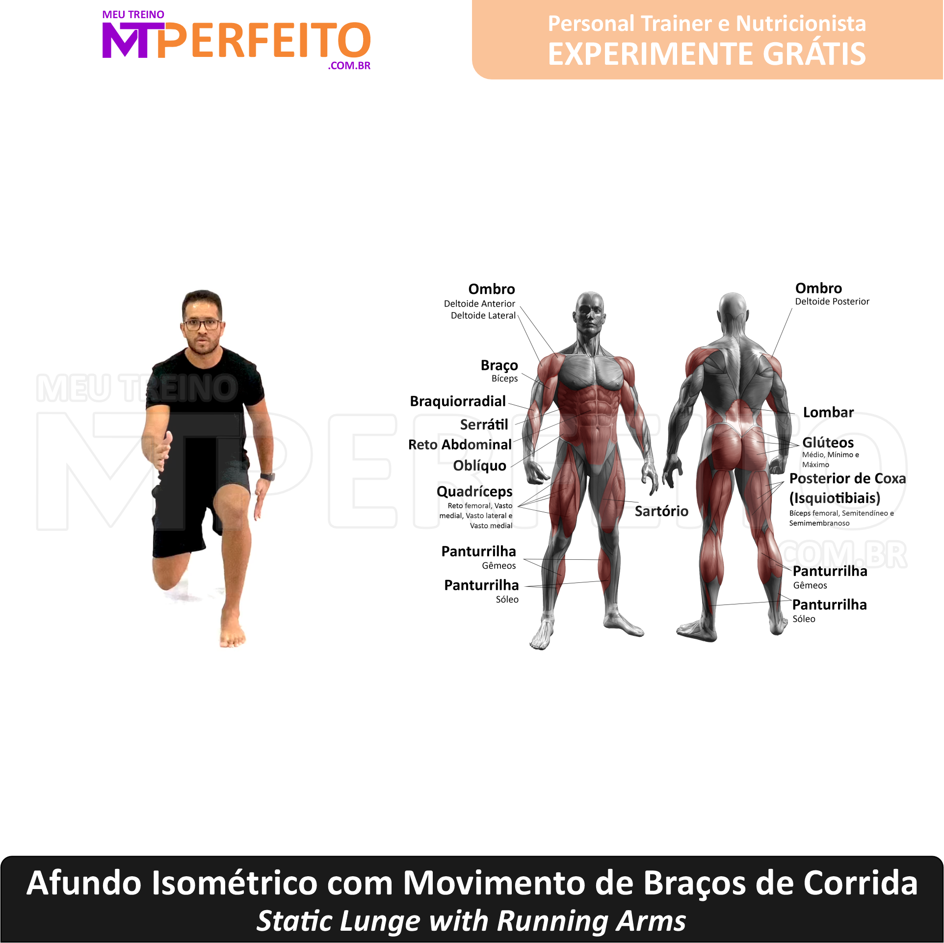 Afundo Isométrico com Movimento de Braços de Corrida